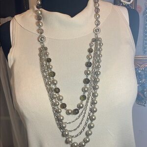 Lia Sophia Elegant Multi-Layer Pearl and Crystal Necklace 18” at the drop